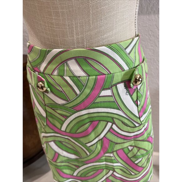 Melly M Green & Pink Swirl Print Mini Skirt Size M Cotton Blend - Picture 2 of 6